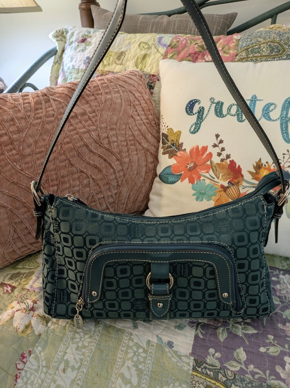 Liz & Co. Teal Geometric Patterned Shoulder Bag